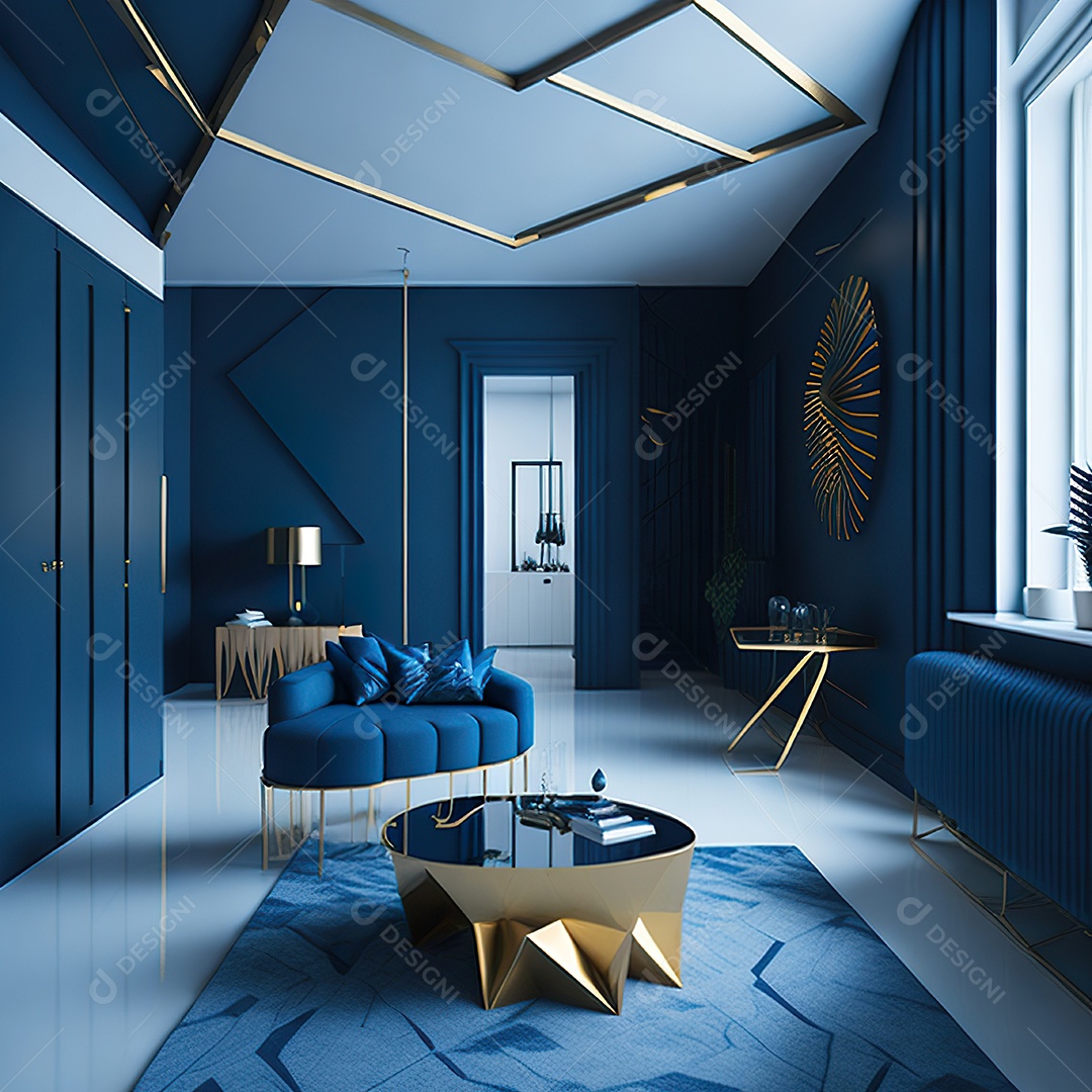 Retrato de Sala azul com dourado