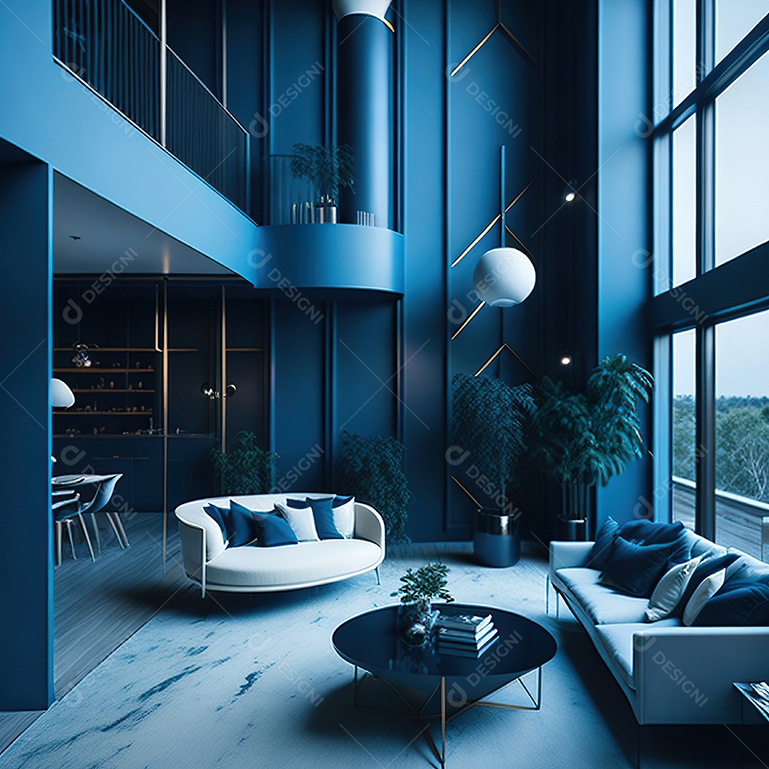 Retrato de Sala azul com dourado