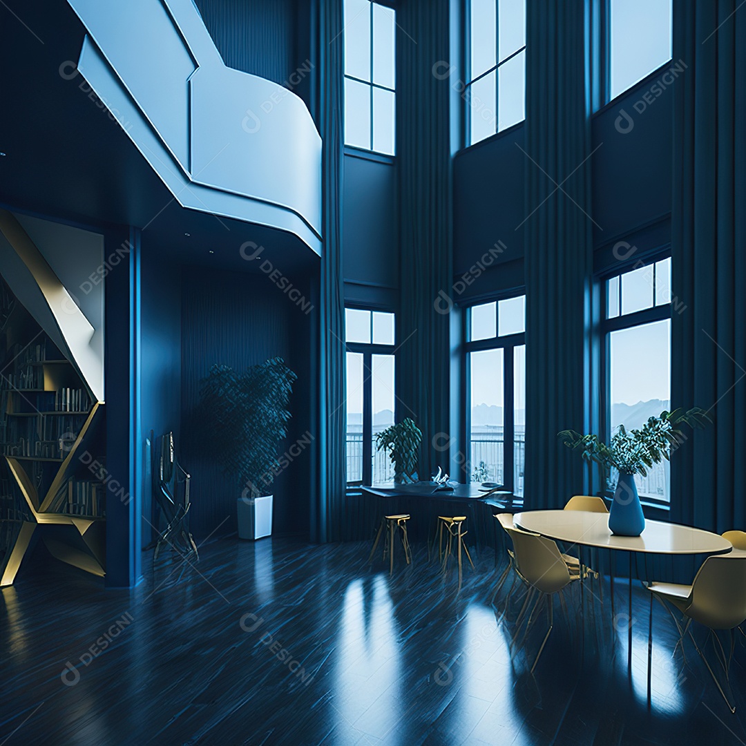 Retrato de Sala azul com dourado