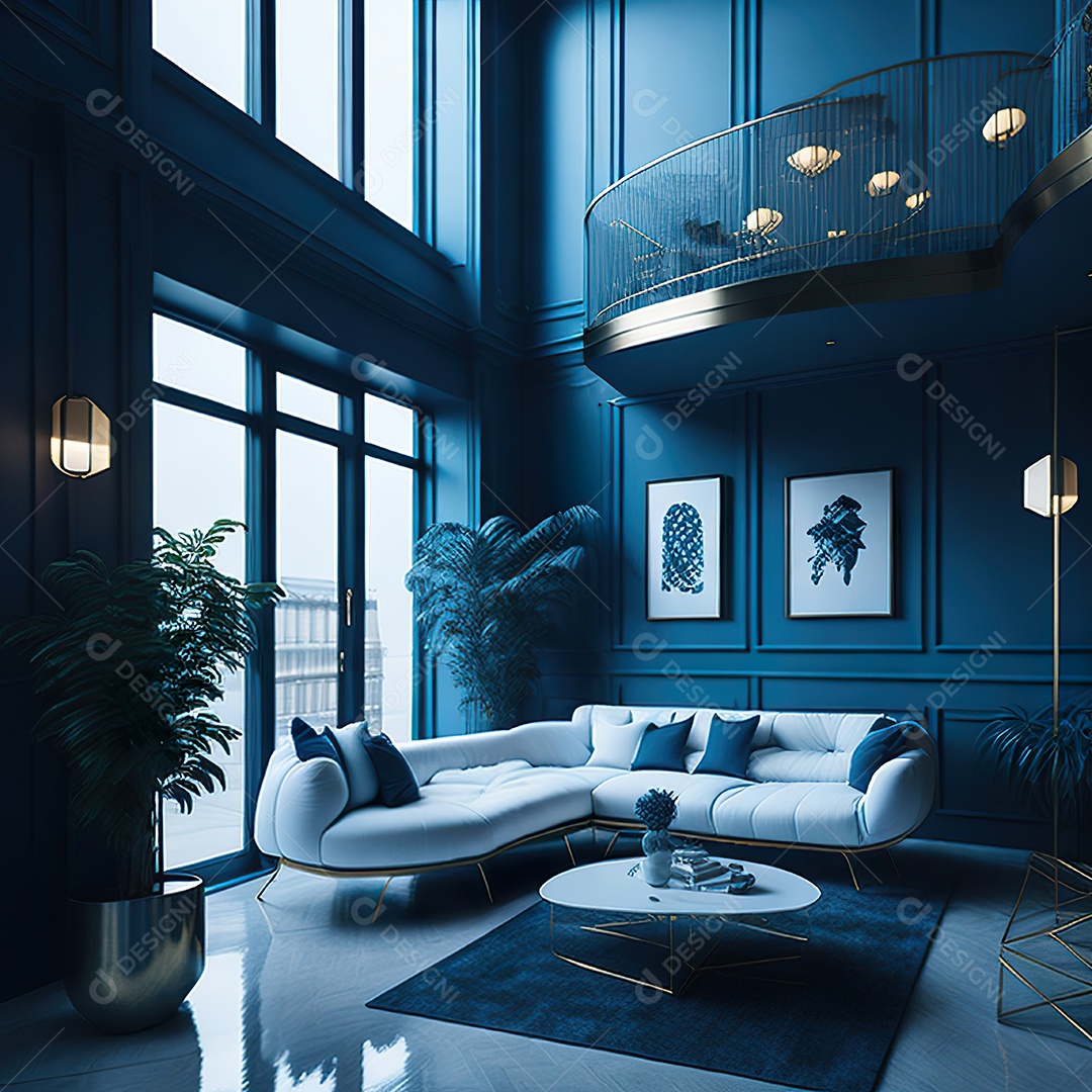 Retrato de Sala azul com dourado