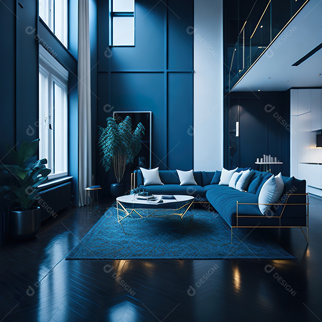 Retrato de Sala azul com dourado