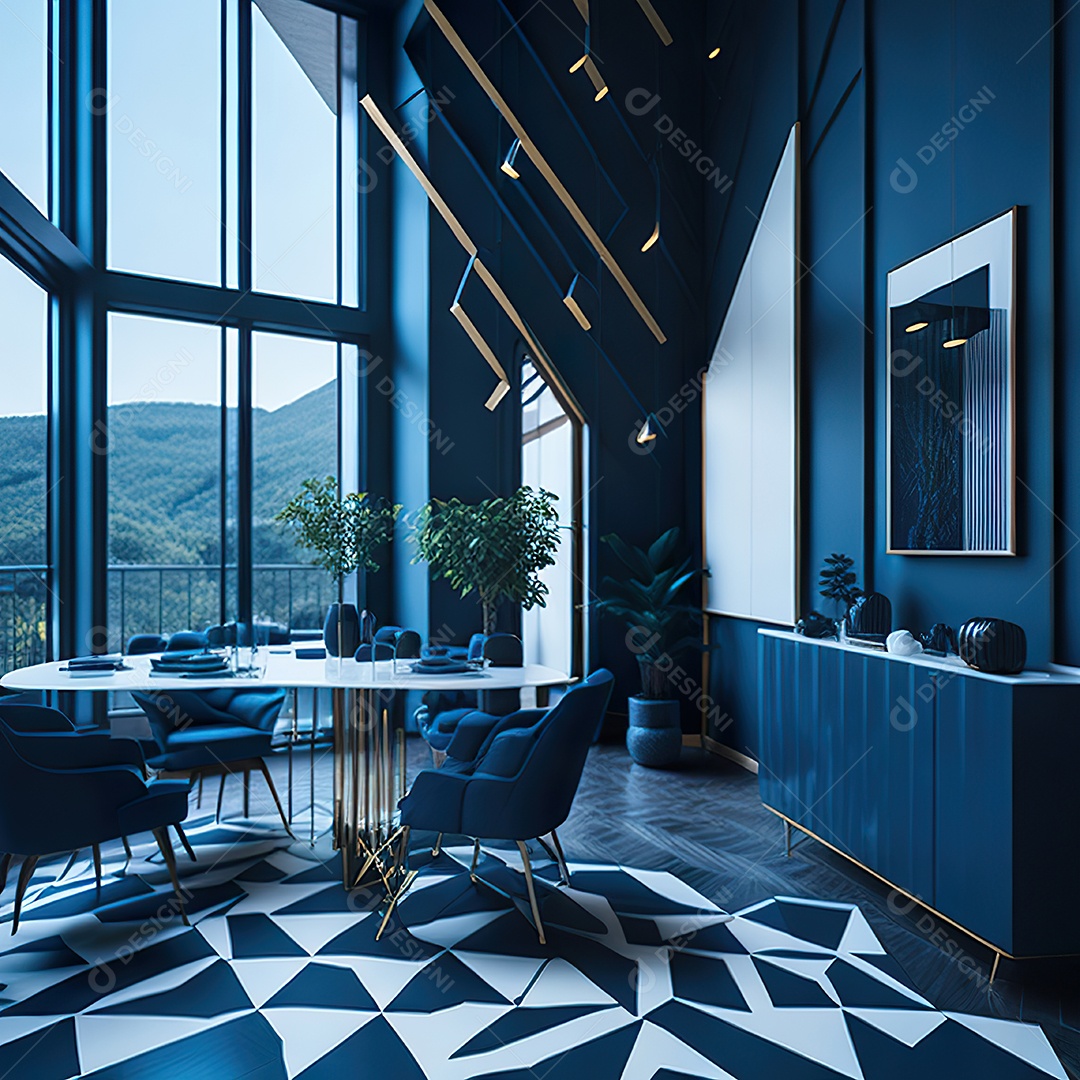 Retrato de Sala azul com dourado