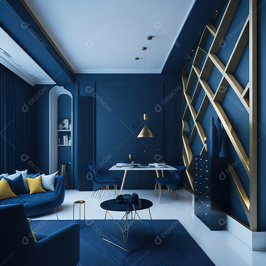 Retrato de Sala azul com dourado