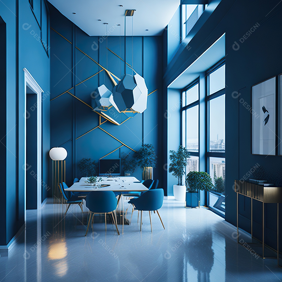 Retrato de Sala azul com dourado