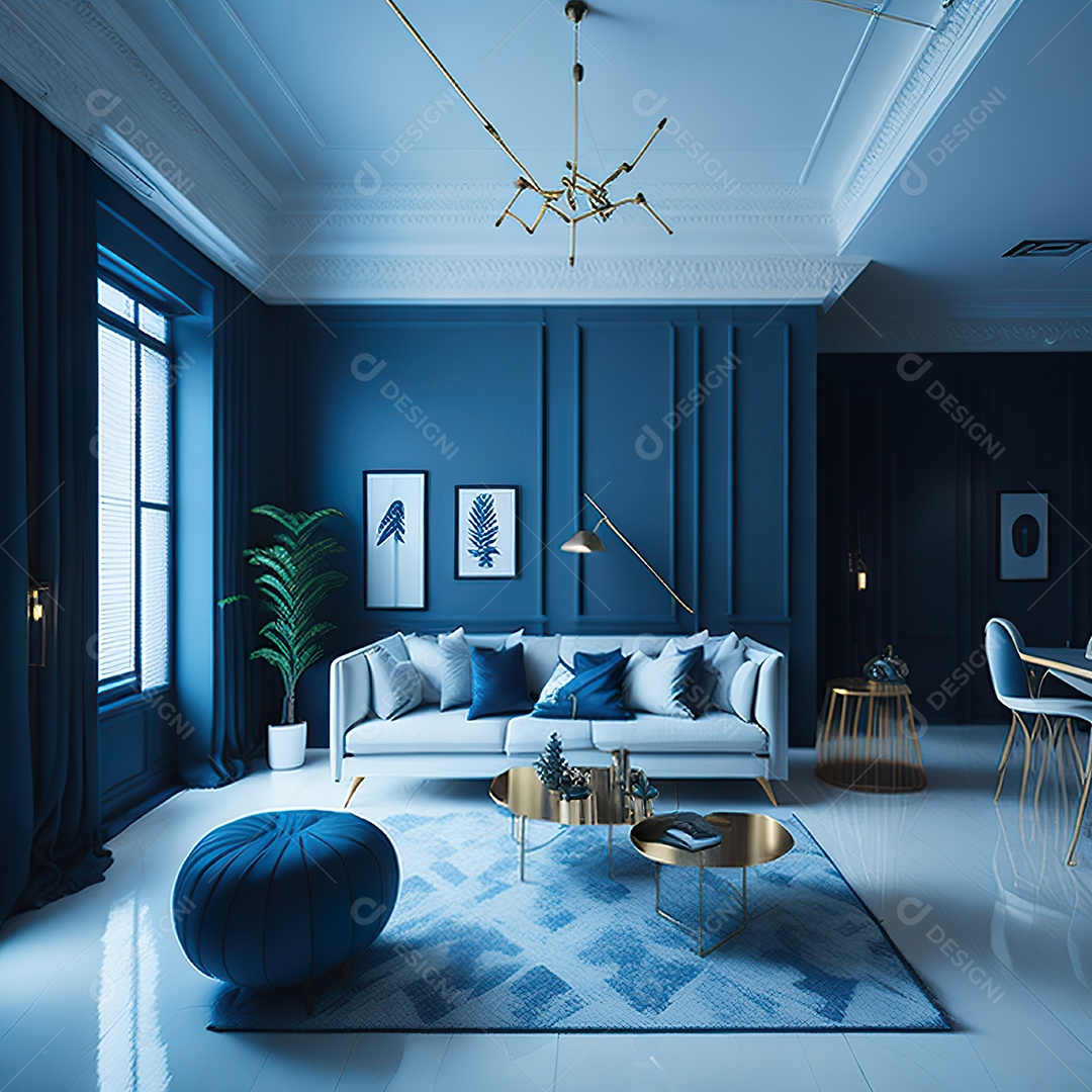 Retrato de Sala azul com dourado