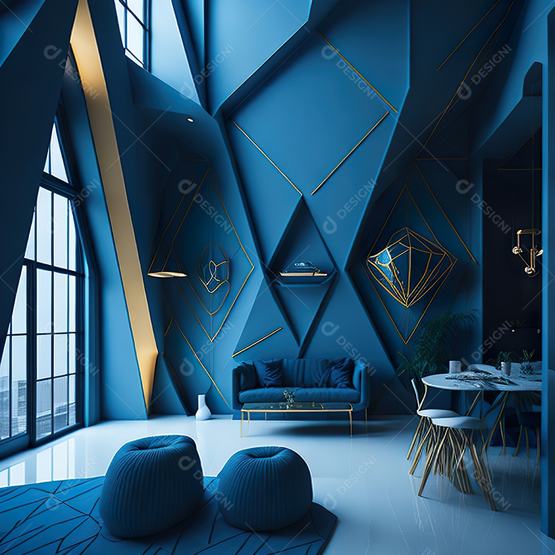 Retrato de Sala azul com dourado