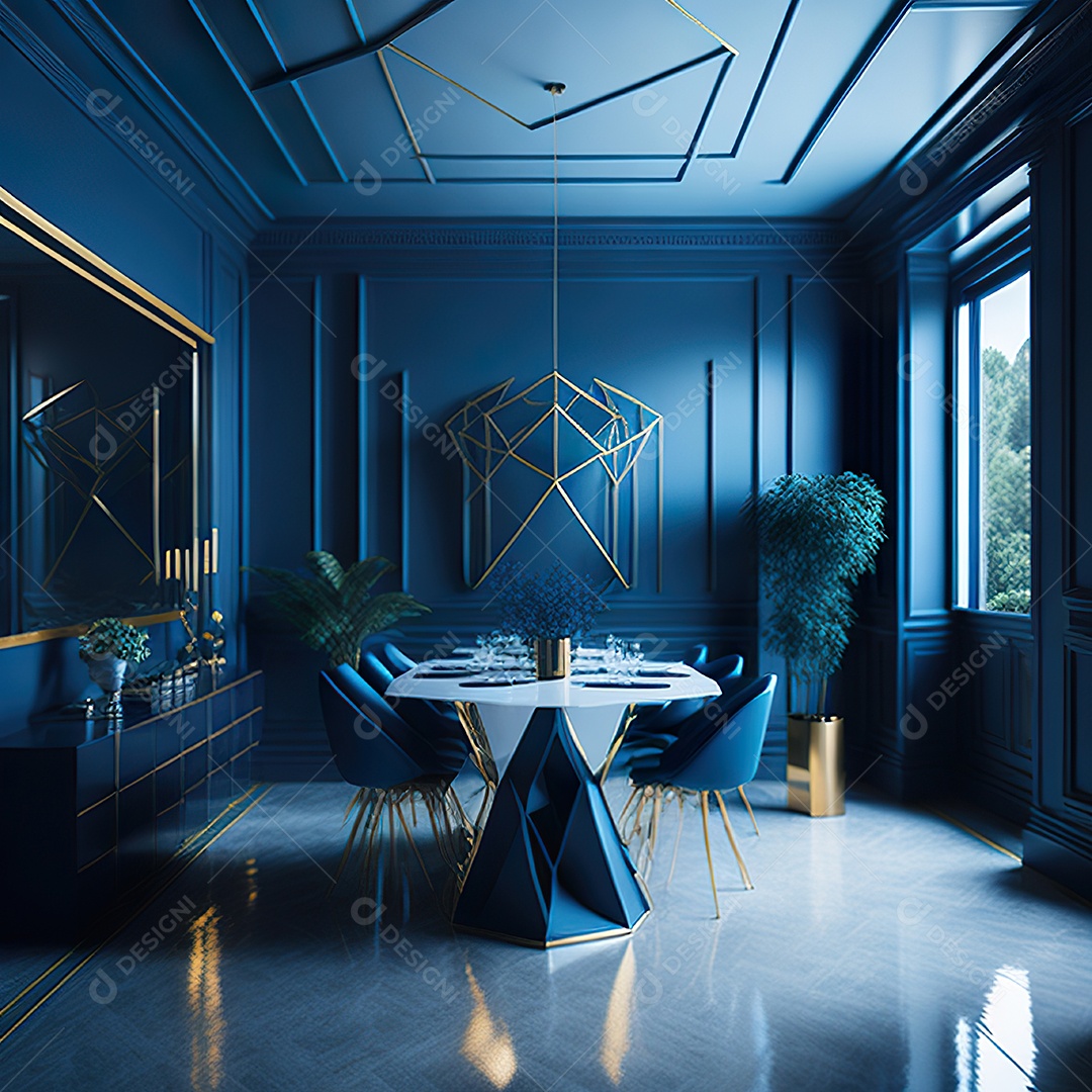 Retrato de Sala azul com dourado