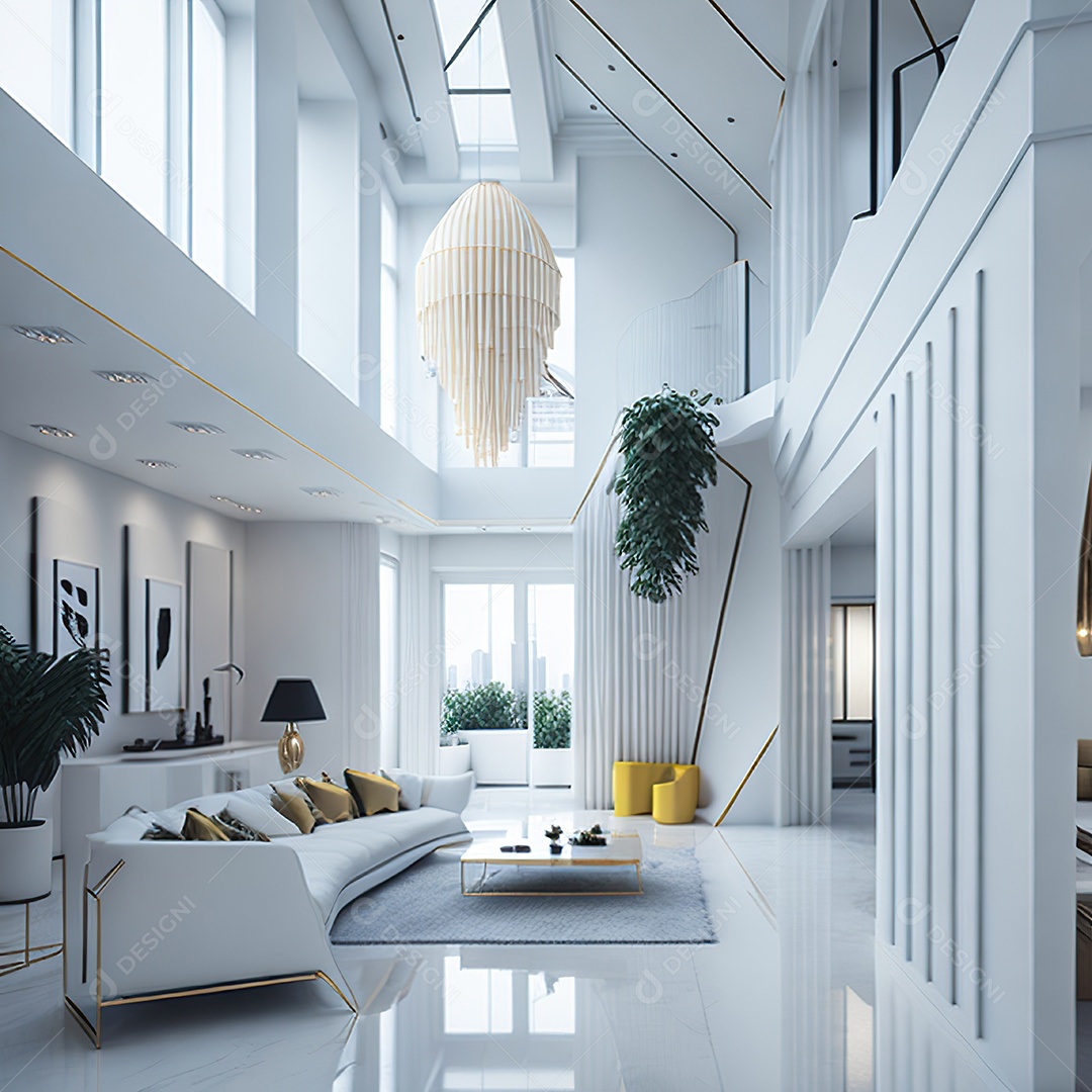 Retrato de sala de estar dourada com branco