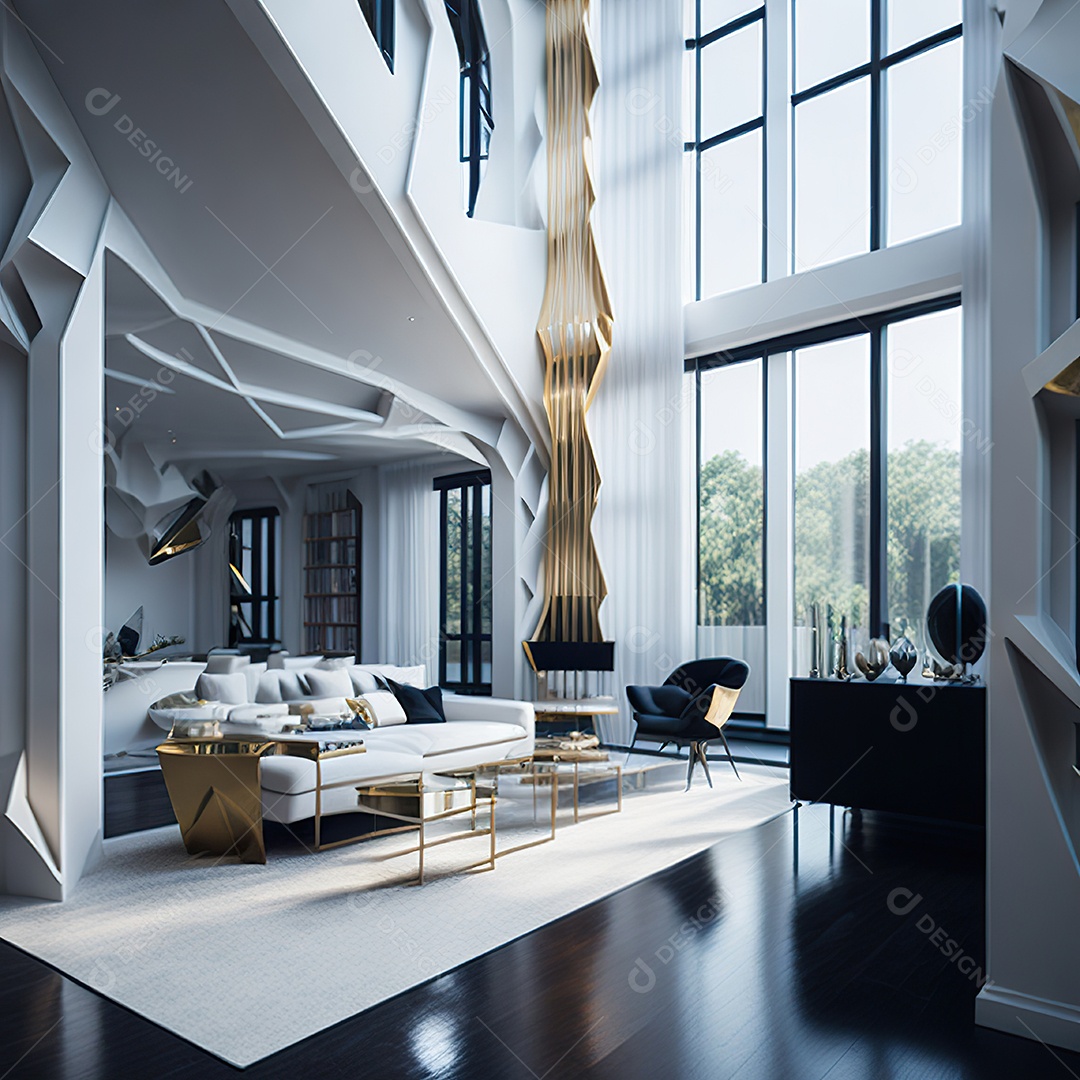 Retrato de sala de estar dourada com branco