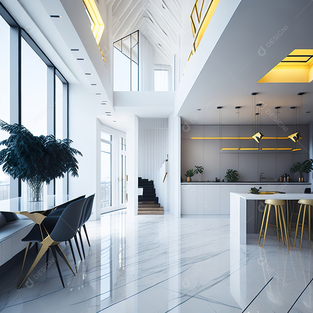 Retrato de sala de estar dourada com branco