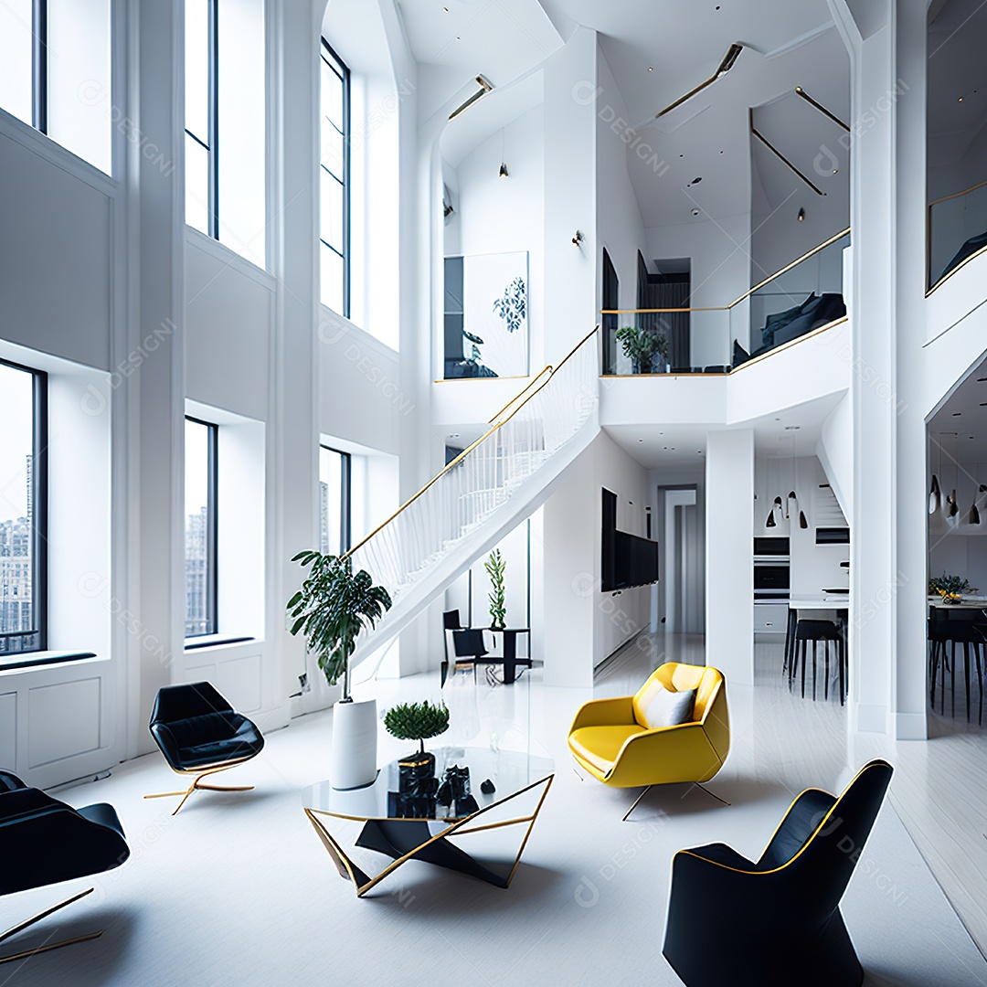 Retrato de sala de estar dourada com branco