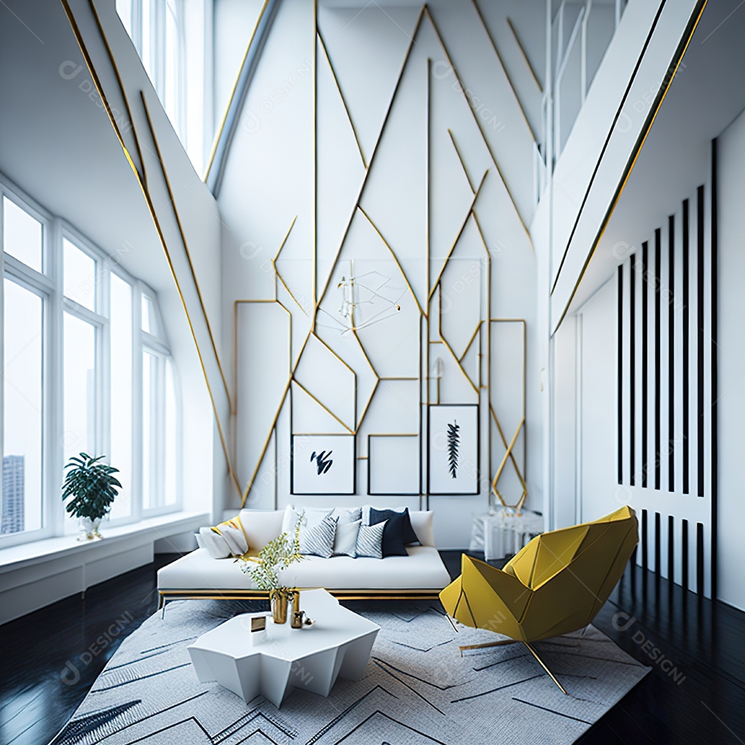 Retrato de sala de estar dourada com branco