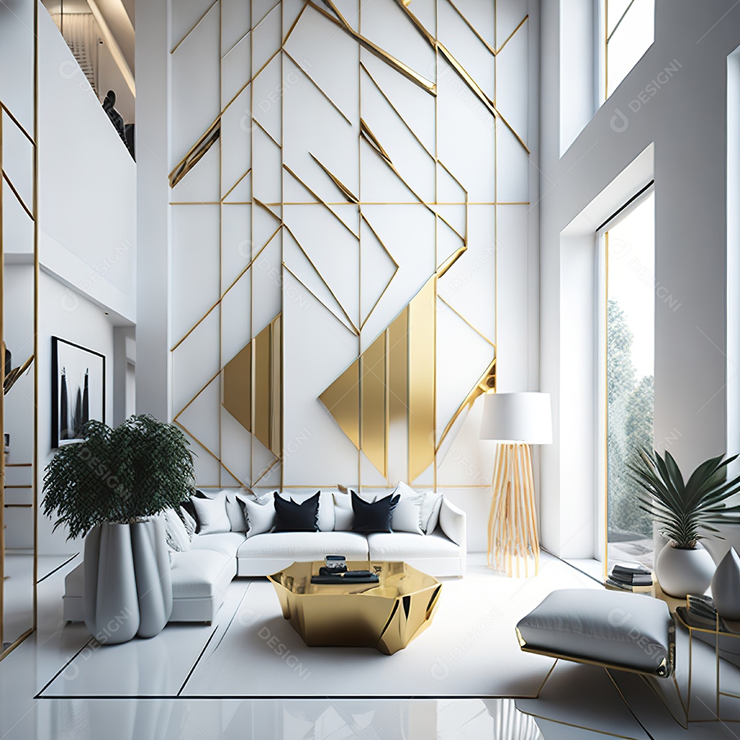 Retrato de sala de estar dourada com branco