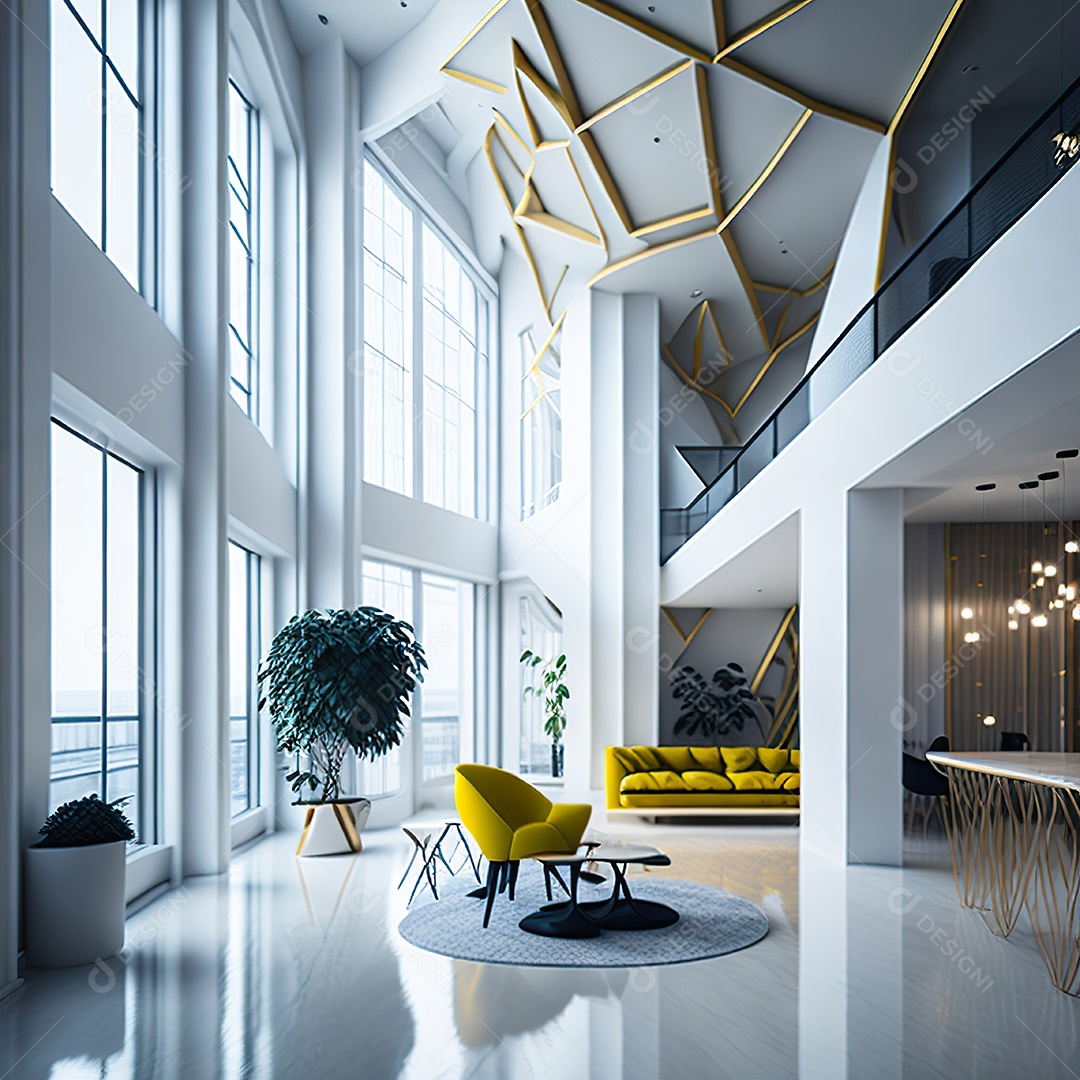 Retrato de sala de estar dourada com branco