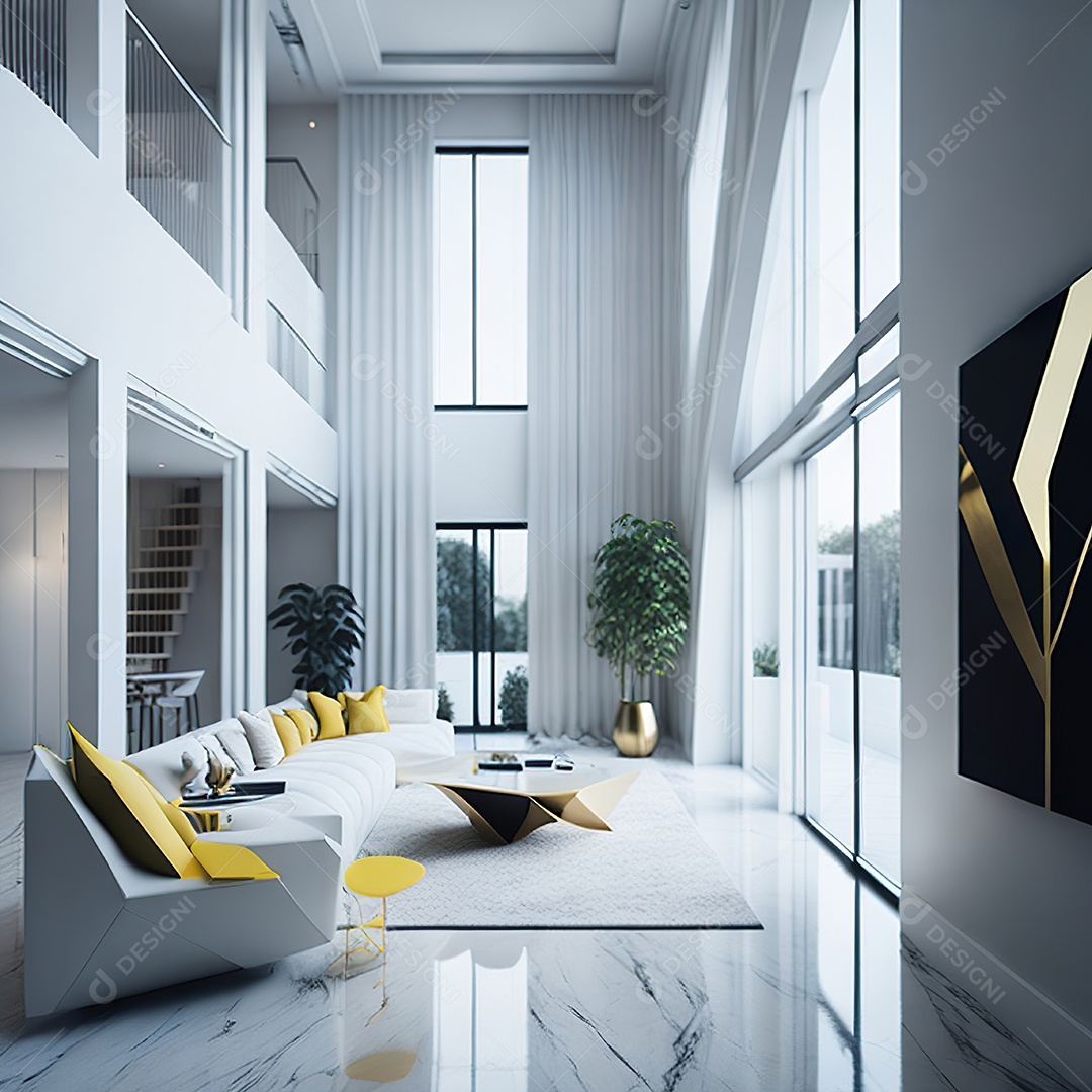 Retrato de sala de estar dourada com branco