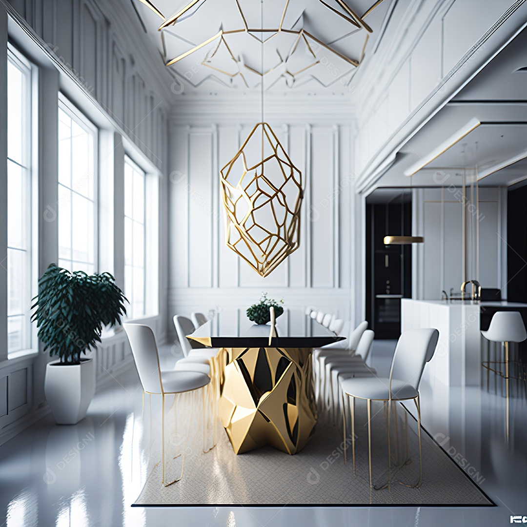 Retrato de sala de estar dourada com branco