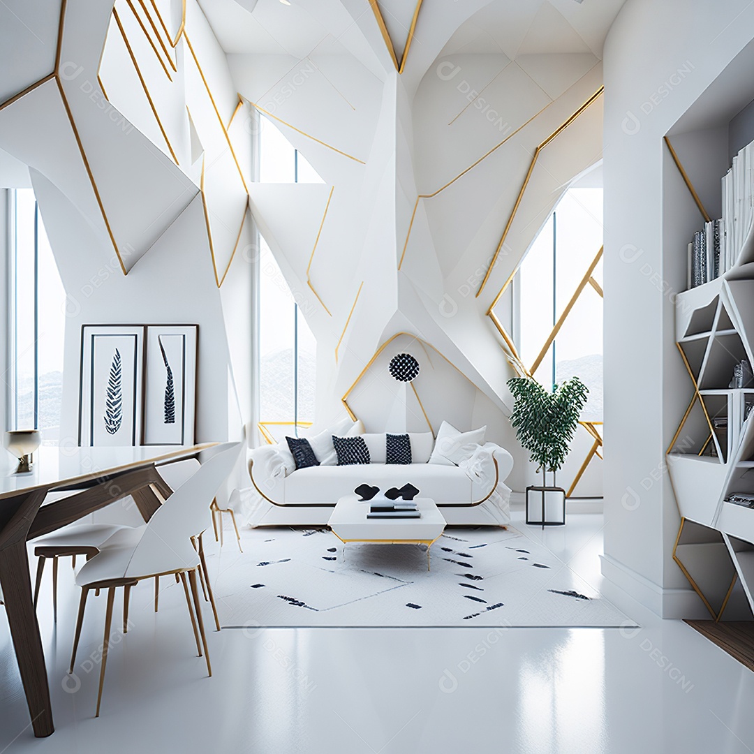 Retrato de sala de estar dourada com branco