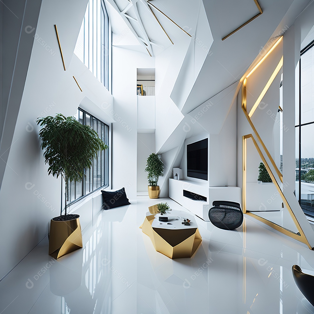 Retrato de sala de estar dourada com branco