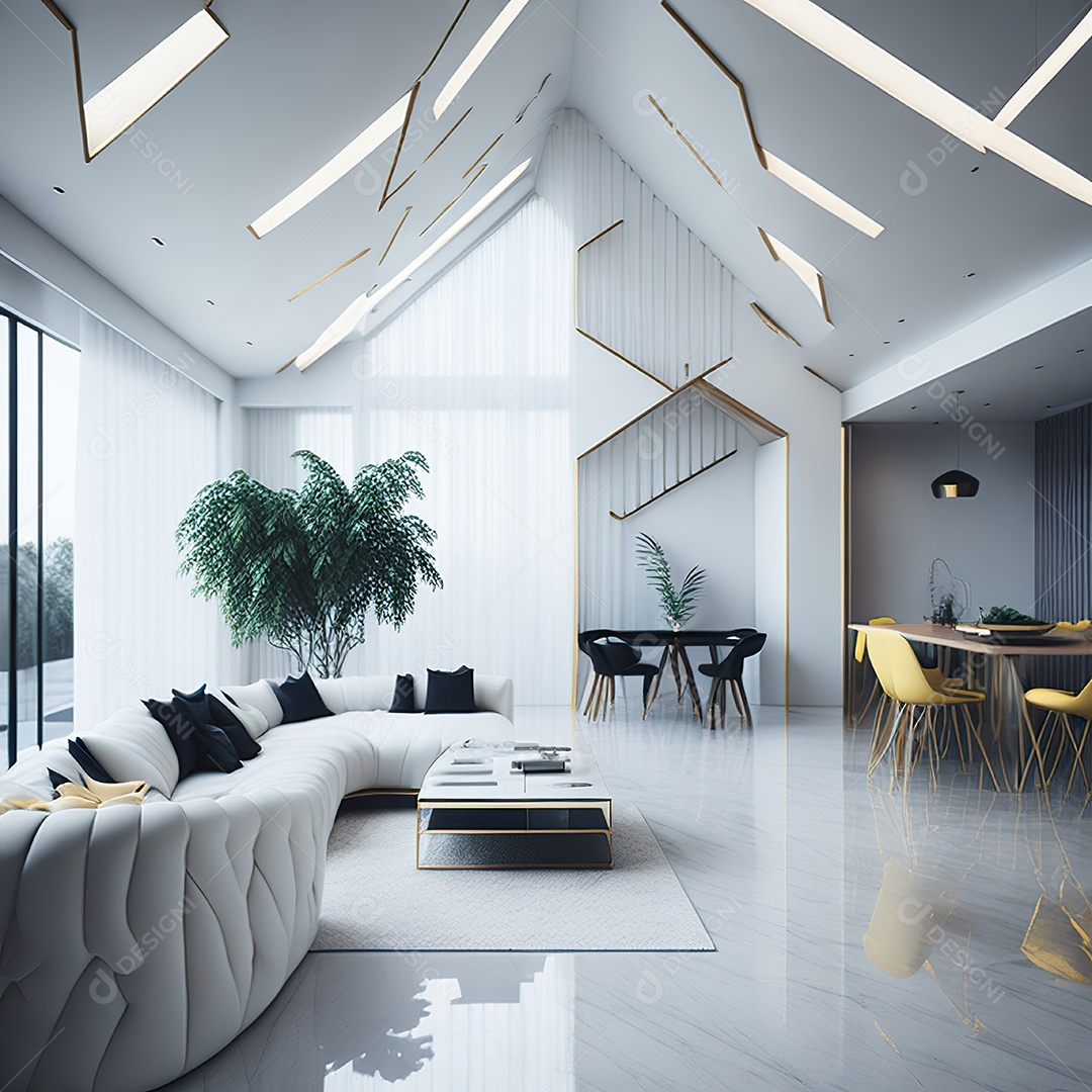 Retrato de sala de estar dourada com branco