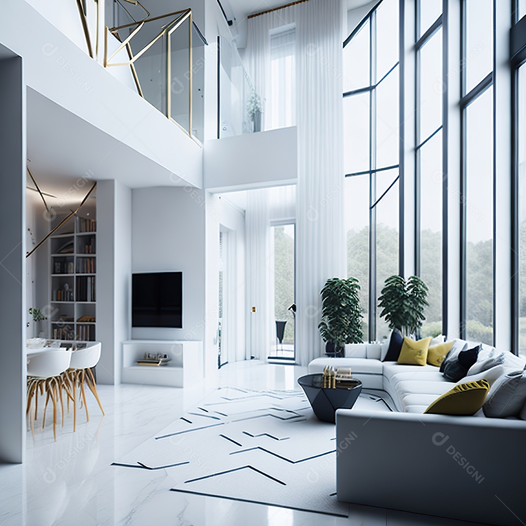 Retrato de sala de estar dourada com branco