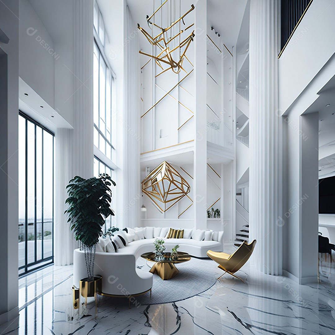 Retrato de sala de estar dourada com branco