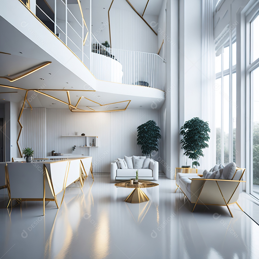 Retrato de sala de estar dourada com branco