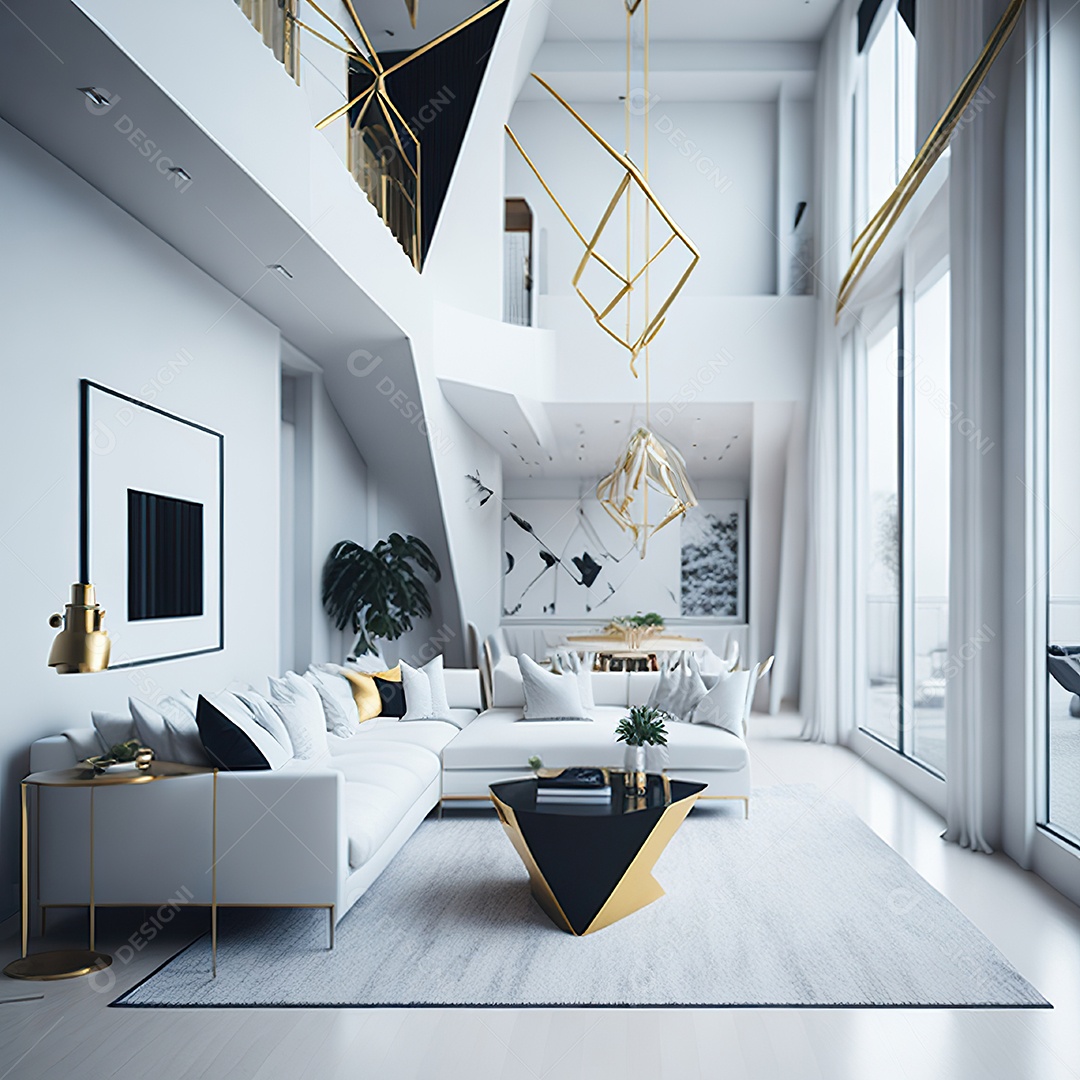 Retrato realista de Sala de estar verde dourado