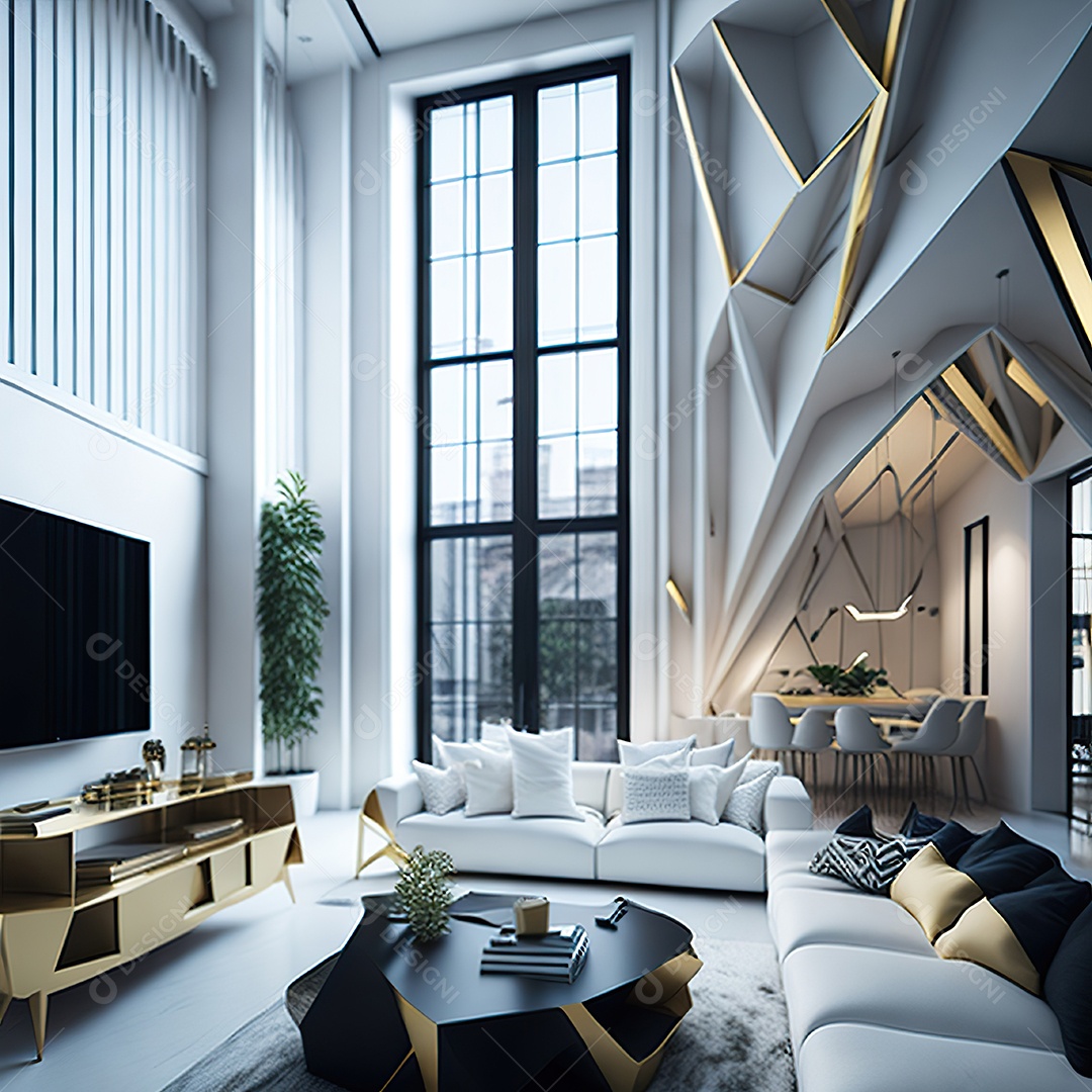 Retrato realista de Sala de estar verde dourado