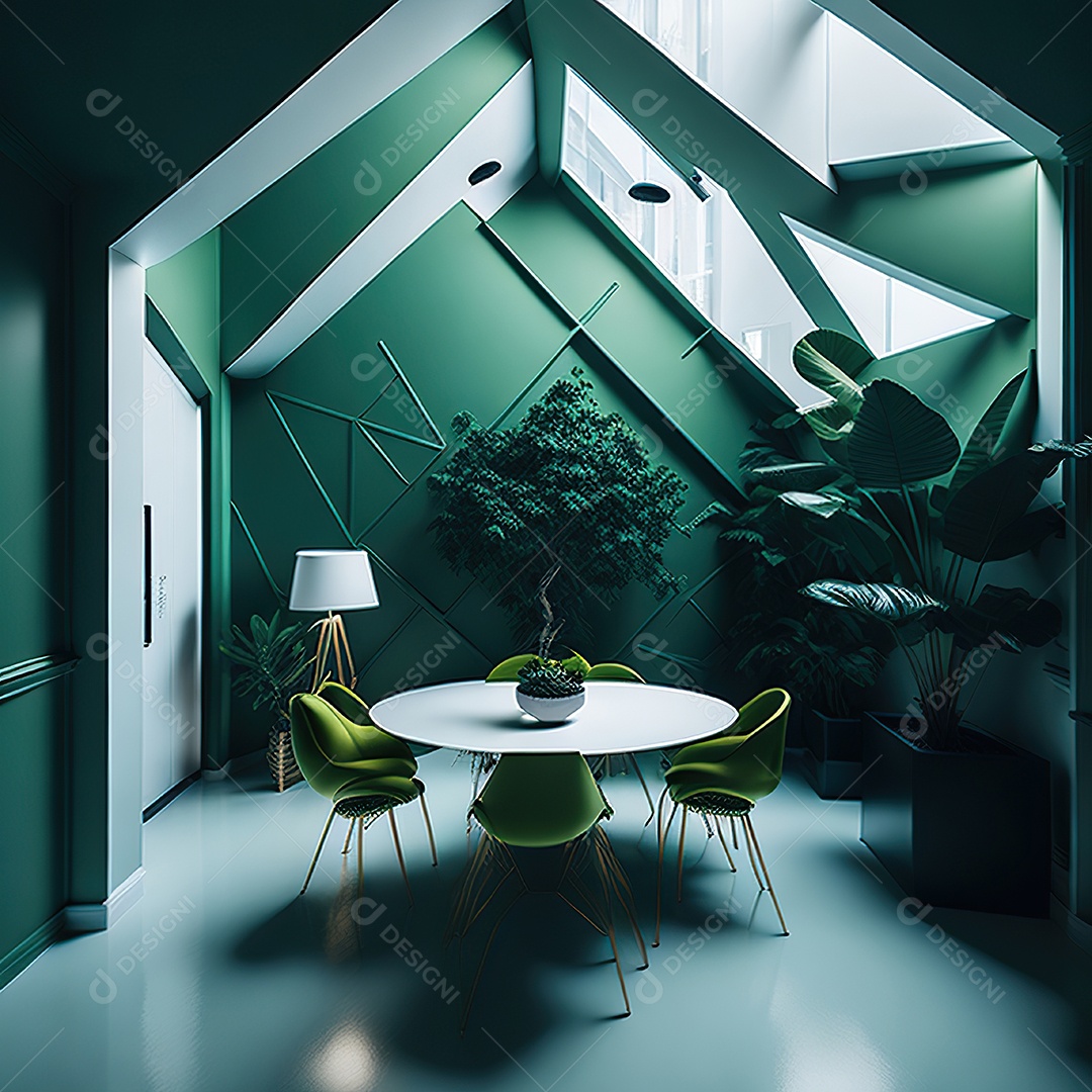 Retrato realista de Sala de estar verde dourado