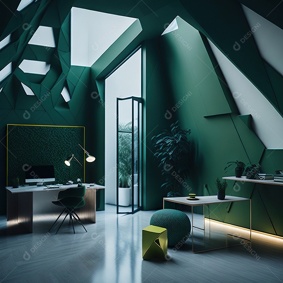 Retrato realista de Sala de estar verde dourado