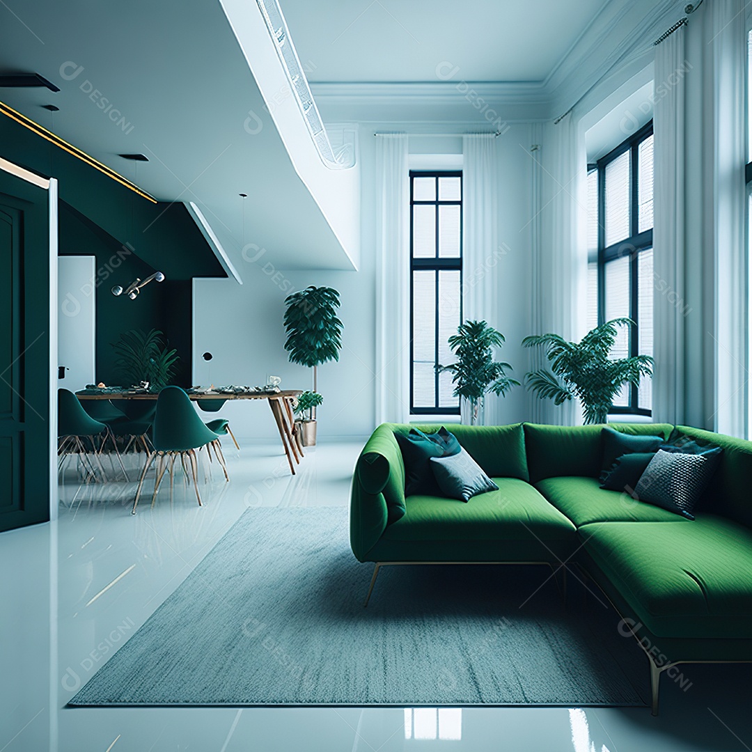 Retrato realista de Sala de estar verde dourado