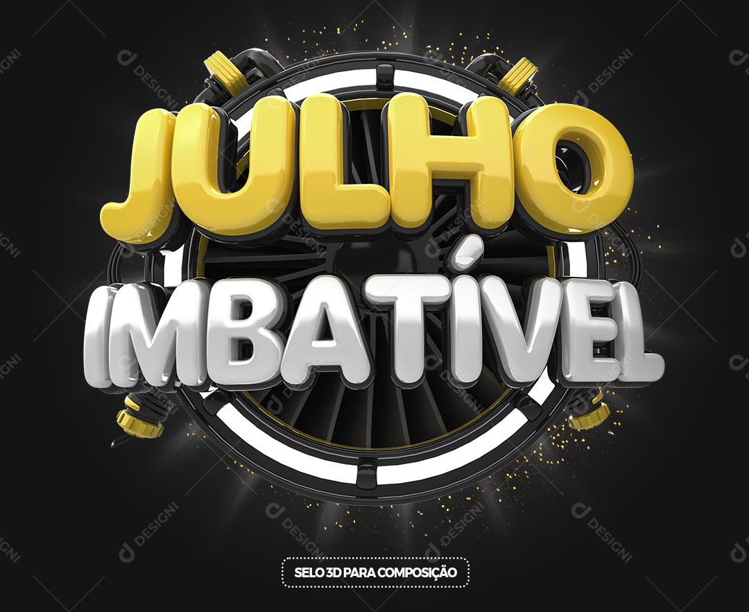 Selo 3D Julho Imbatível Fundo Preto Para Composição PSD
