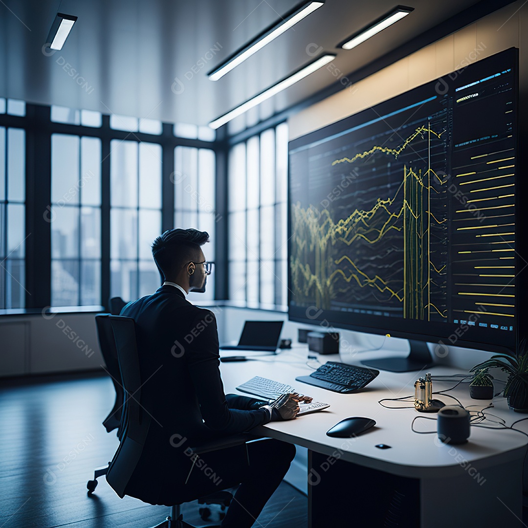 Homem de terno verde analisando bolsa de valores