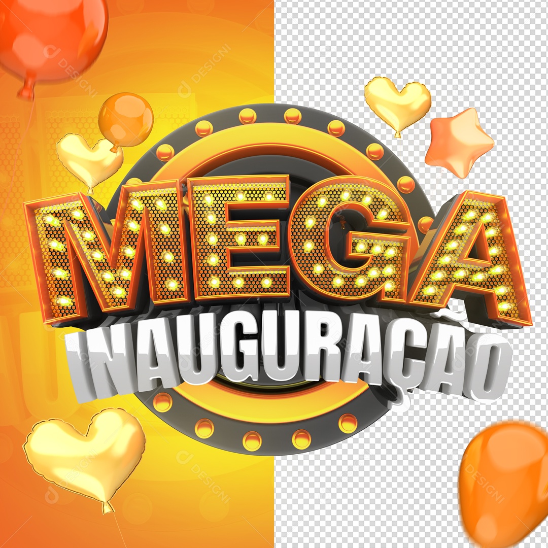 Selo 3D Mega Inauguração Para Composição PSD