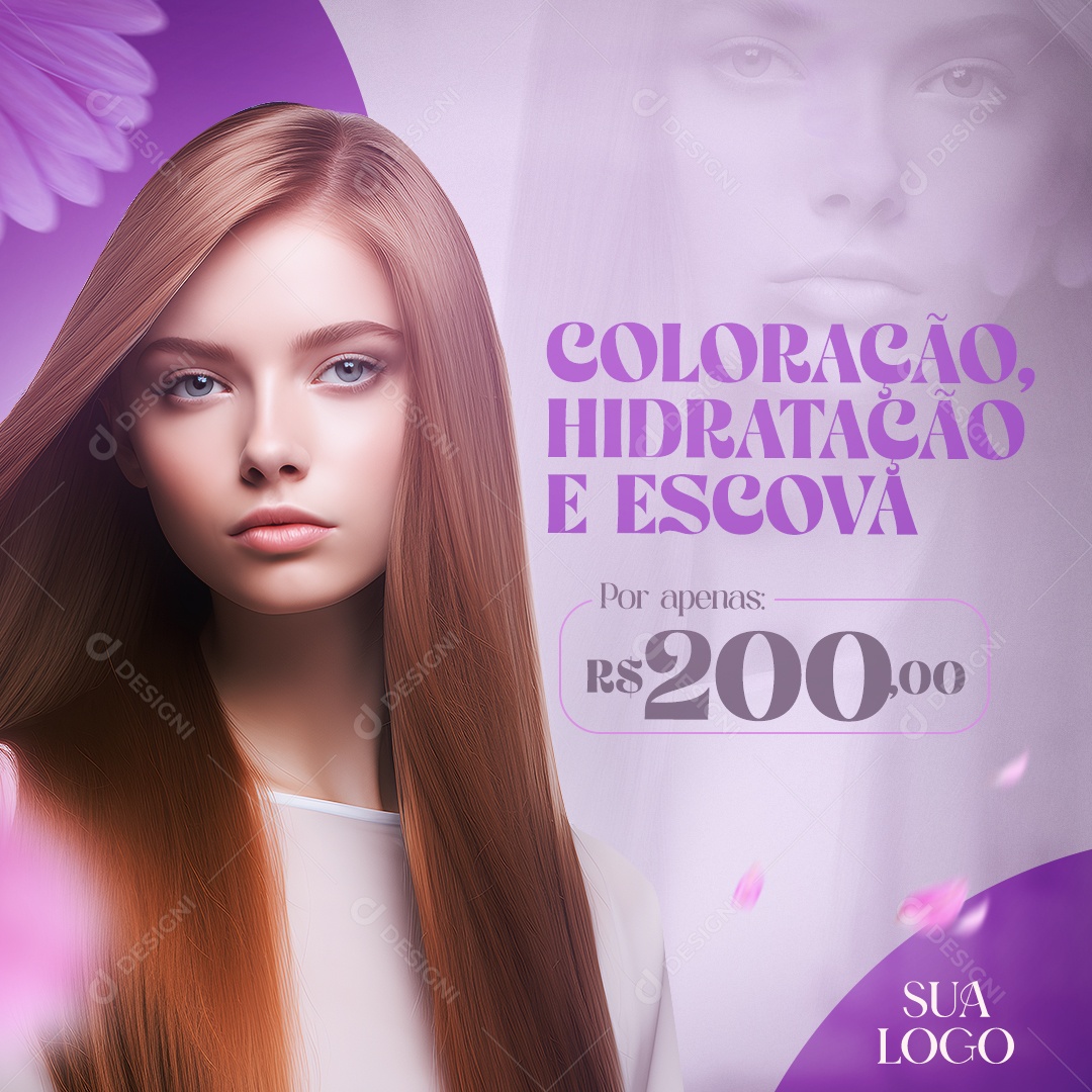 Coloração Hidratação e Escova Social Media PSD Editável