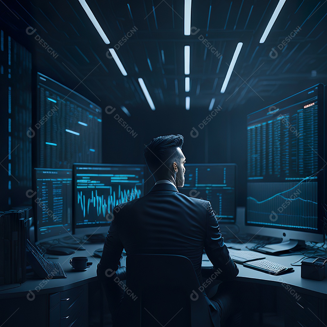 Homem de terno azul analisando bolsa de valores