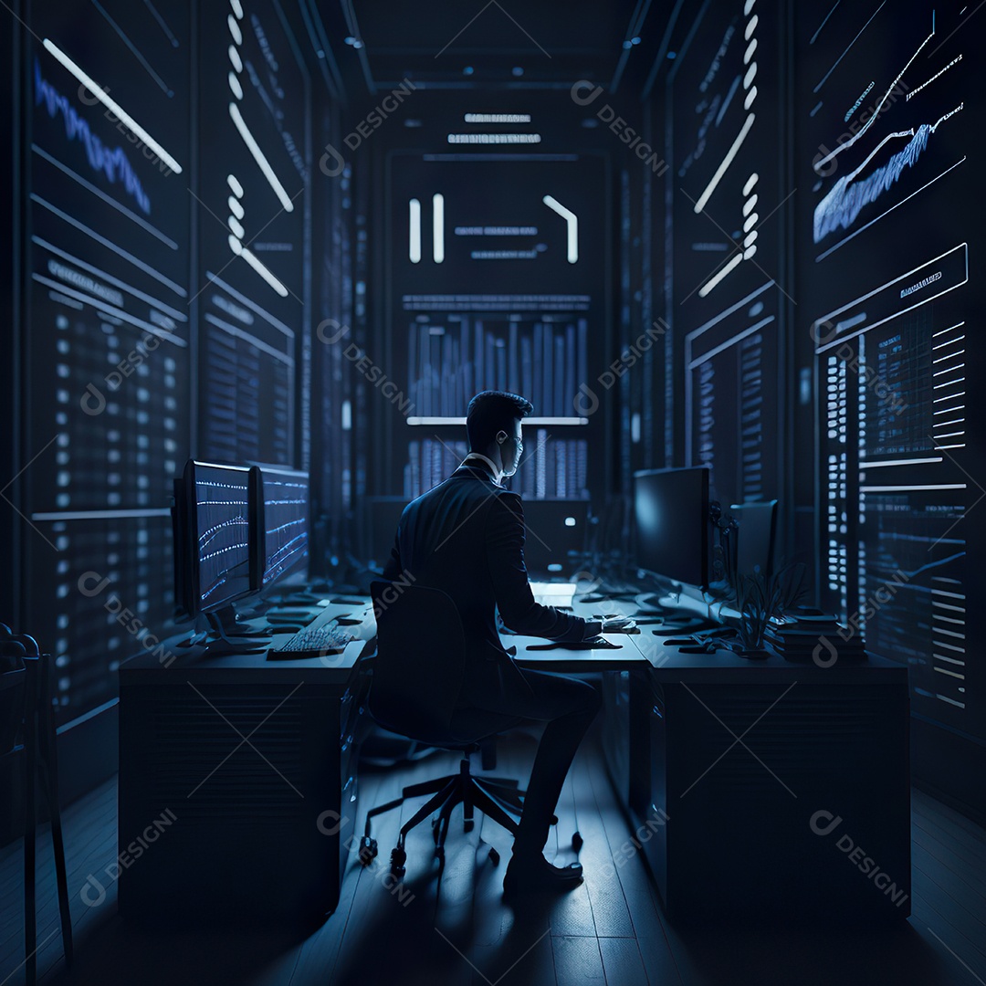 Homem de terno azul analisando bolsa de valores