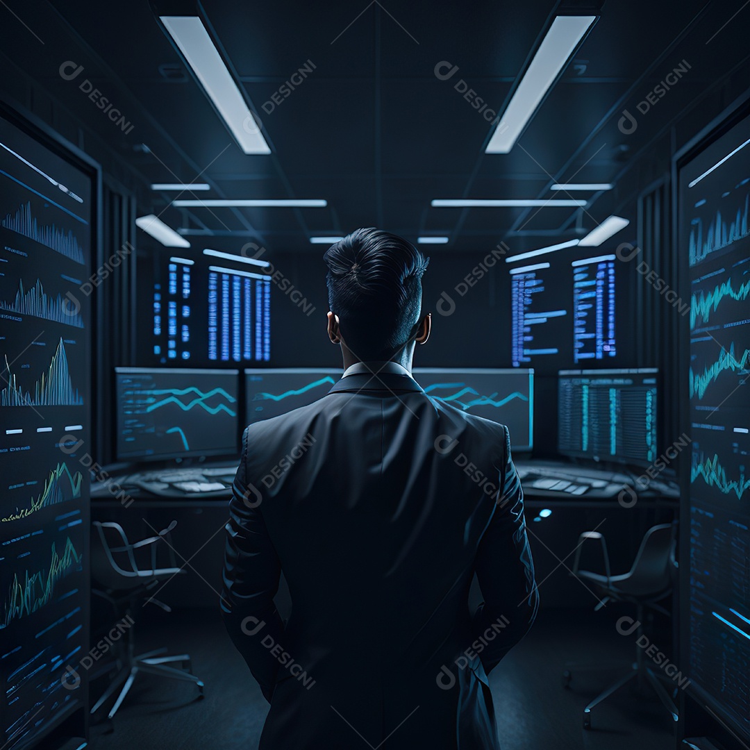 Homem de terno azul analisando bolsa de valores