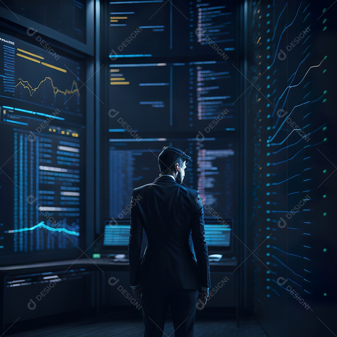 Homem de terno azul analisando bolsa de valores