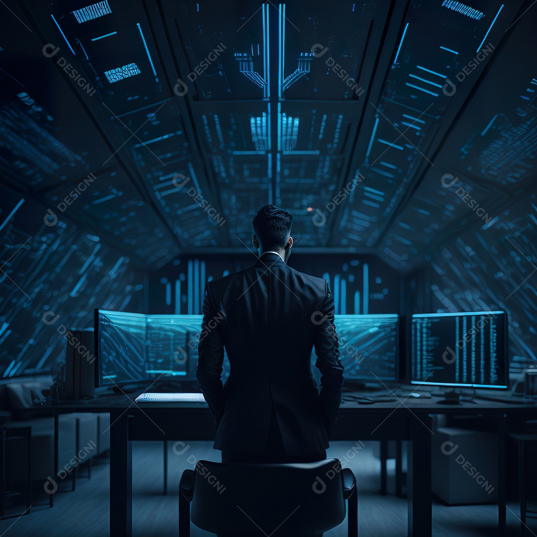 Homem de terno azul analisando bolsa de valores