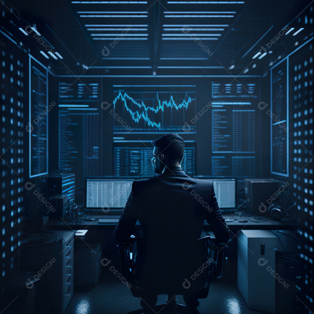 Homem de terno azul analisando bolsa de valores