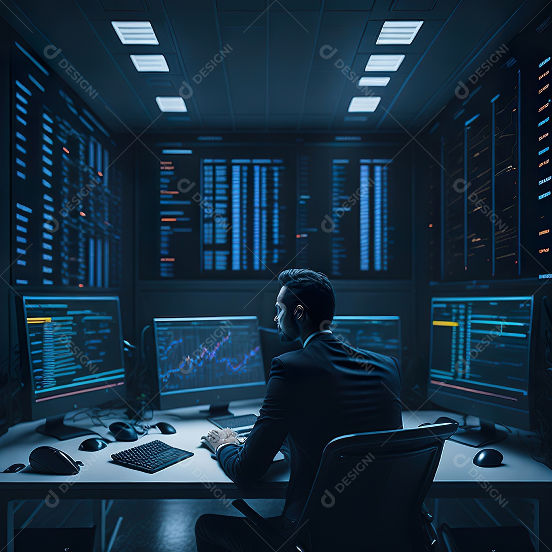 Homem de terno azul analisando bolsa de valores