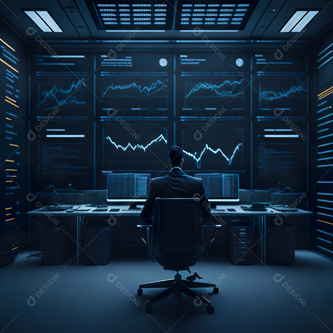 Homem de terno azul analisando bolsa de valores