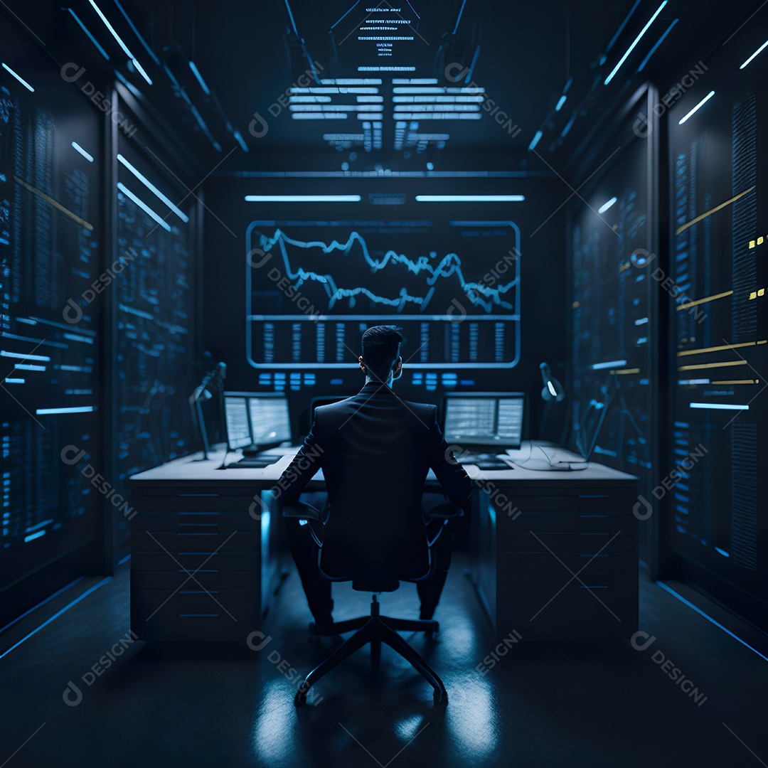 Homem de terno azul analisando bolsa de valores