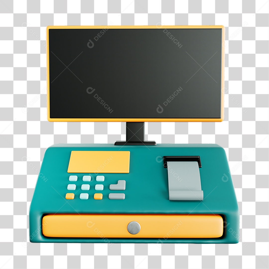 Elemento 3D Caixa Registradora Mercados Composição PNG Transparente
