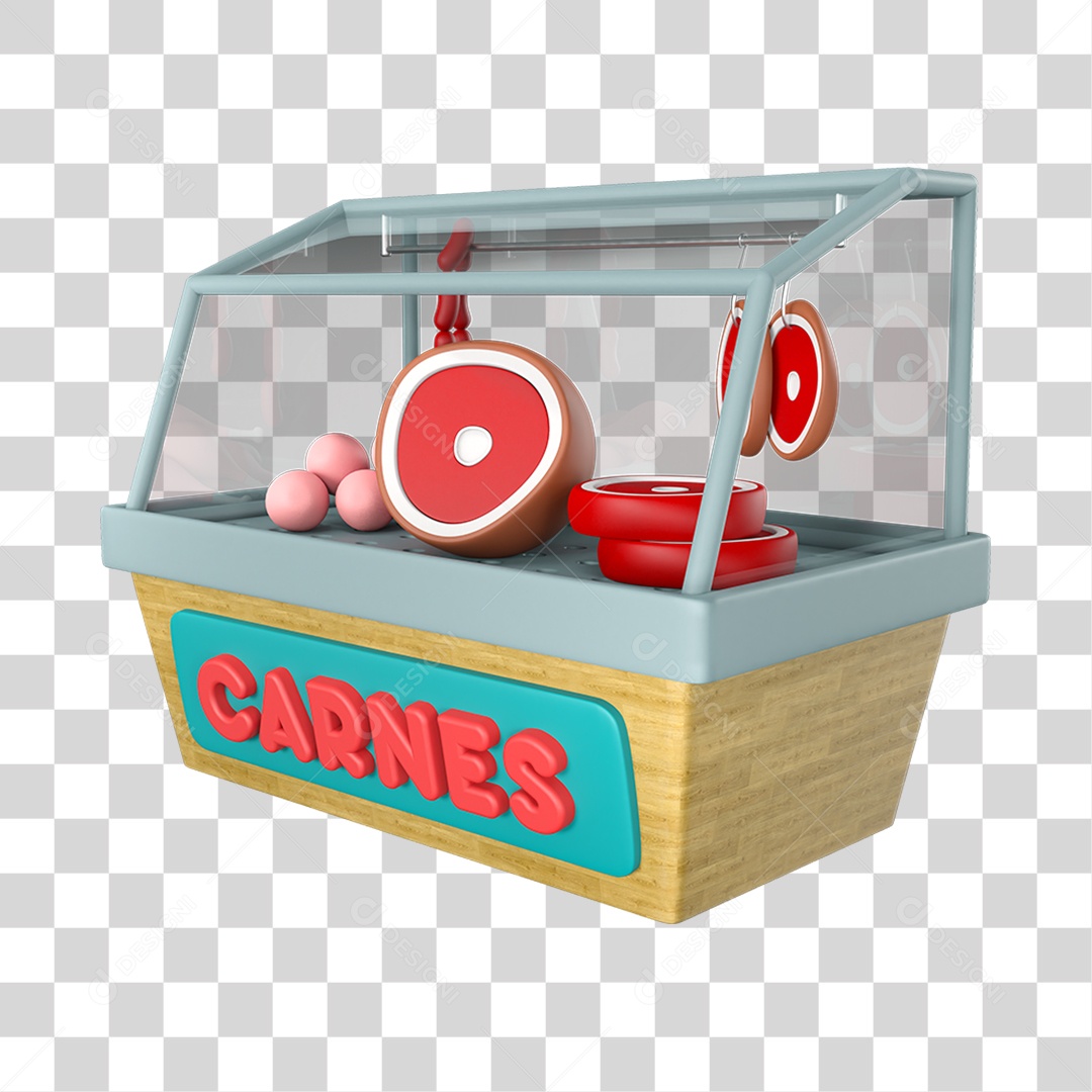 Elemento 3D Carnes Mercados Composição PNG Transparente