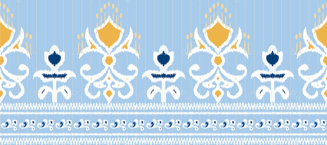 Padrão Tribal Tradicional Estilo Asteca Tapete Ilustração Azul e Dourado Vetor EPS