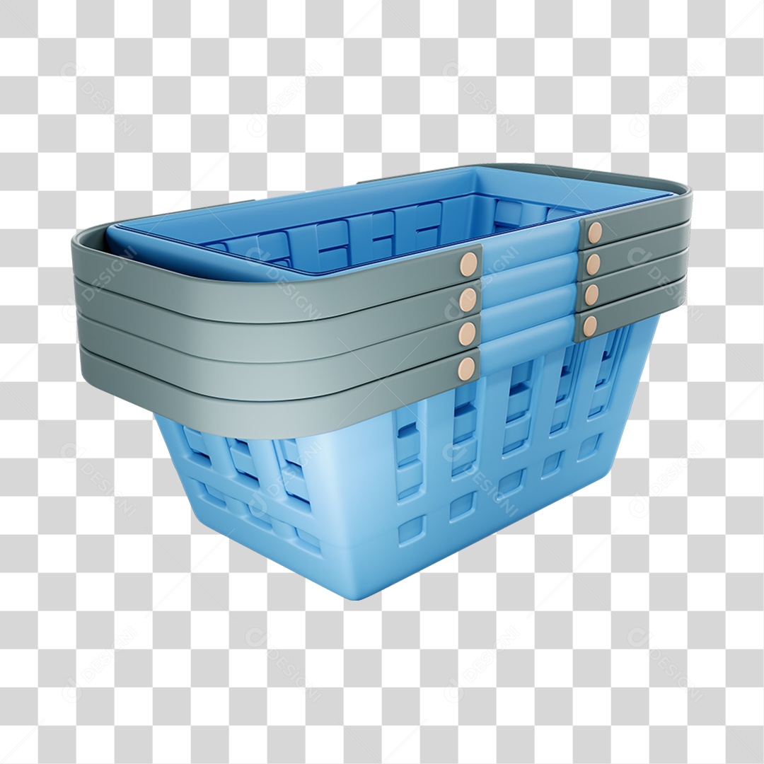 Elemento 3D Cestinhas Mercados Composição PNG Transparente