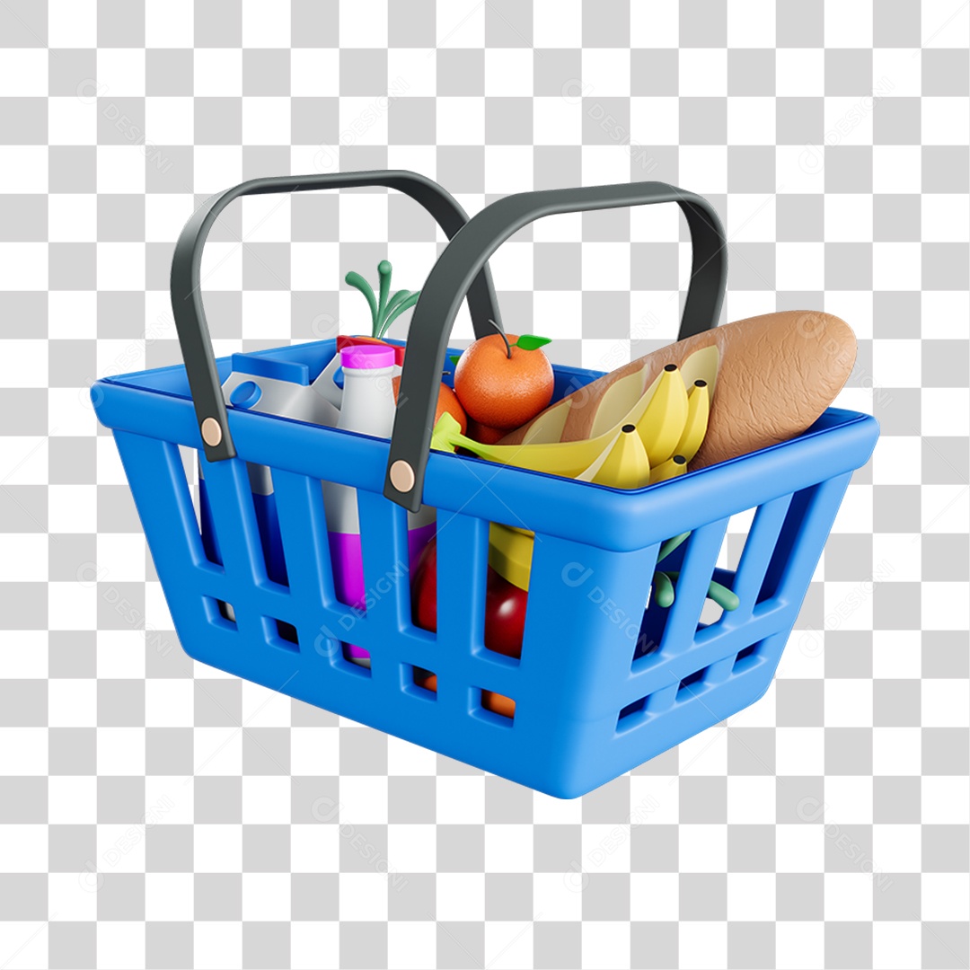 Elemento 3D Cestinha com Compras Mercados Composição PNG Transparente