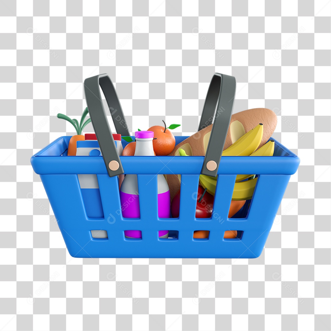 Elemento 3D Cestinha com Compras Mercados Composição PNG Transparente
